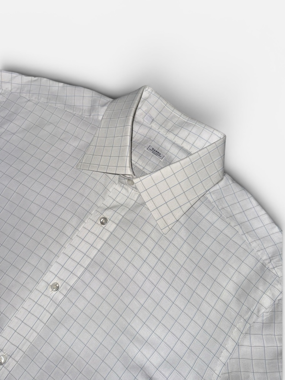 Barba mens 17 43 white blue plaid 100% cotton French cuff luxury dress shirt EUC